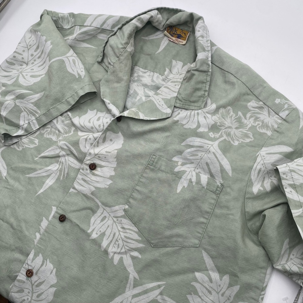 Winnie Fashion Vintage Hawaiian Aloha Shirt Mens 2XL Sage Green Floral Jacquard
